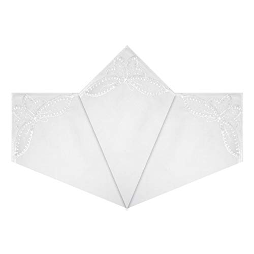 Pack van 3 dames/dames witte zakdoeken met vlinderkanten hoeken, 100% katoen, 29 x 29 cm