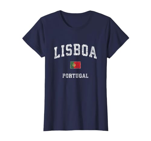Lisbon Portugal Vintage Athletic Sports Design T-Shirt, Women, Navy Blue, X-Small