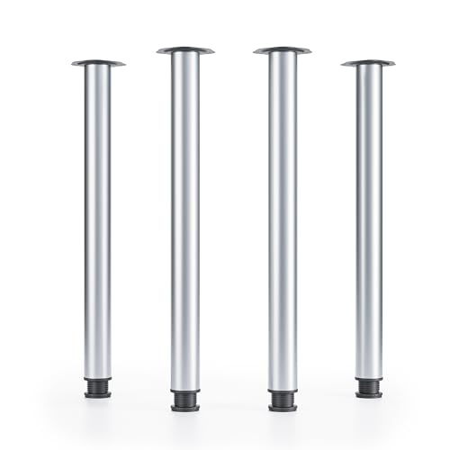 ATM® Juego de 4 patas de mesa plateadas, altura 710 mm, altura regulable, diámetro de 60 mm, patas de escritorio, patas de mesa, soporta hasta 75 kg por pie