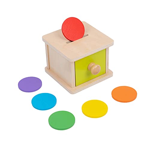 Adena Montessori Juguetes a partir de 1 año, caja de monedas de puerta amarillo-verde, Montessori Object Permanence Box juguetes a partir de 6 – 12 meses y niños pequeños y bebés de 1 a 2 años