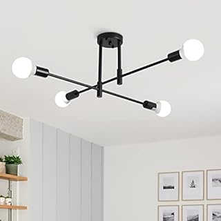 MRHYSWD Industrial Semi Flush Mount Pendant Light 4 Light E27 Modern Light Fixture Sputnik Chandeliers Mid Century Ceiling Light Fixture for Office Living Room Bedroom Dining Kitchen