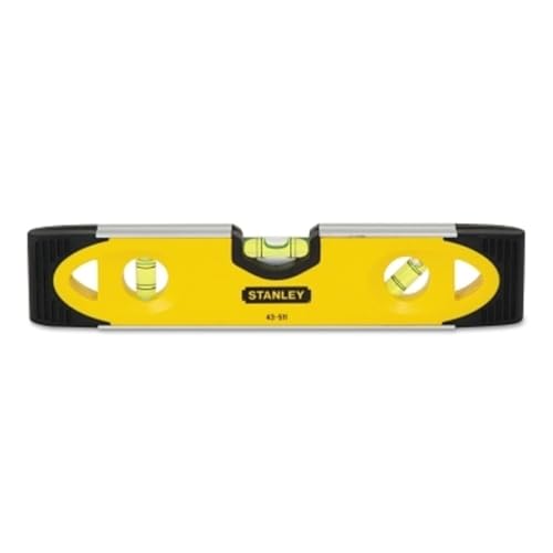 STANLEY 0-43-511 Niveau Torpédo Magnétique 230 Mm - Semelle Aluminium - Rainure V Pour Le Contrôle De Surfaces Cylindriques - 3 Fioles Réversibles Et Antichocs - Extrémité Caoutchoutées