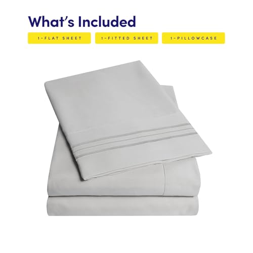 Image of 1500 Supreme Collection Twin XL Sheet Sets Light Gray Silver - 3 Piece Bed Sheets and Pillowcase Set for Twin XL Mattress - Extra Soft, Elastic Corner Straps, Deep Pocket Sheets, Twin XL Silver Gray
