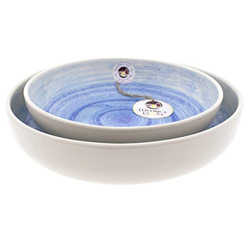 CERÁMICA ESPAÑA | Salatschüssel aus Keramik | Original Salatschüssel | Dekoration Sand Hellblau Set x2 - Modell M02 | Dekoration 100% handgefertigt | 27x27x6 + 22x22x6 cm Cover