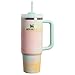 Produktbild STANLEY Quencher H2.0 FlowState Trinkbecher, vakuumisoliert, aus Edelstahl mit Deckel und Trinkhalm, für Wasser, Eistee oder Kaffee (Warme, ruhige Pinselstriche, 1,2 Liter)