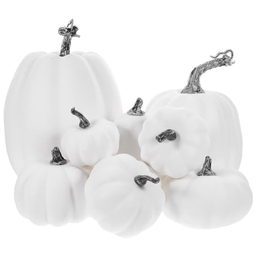 Vaguelly 8pcs Ornament Decor Models Pumpkin Statue Halloween Pumpkin Prop Artificial Pumpkins Artificial Pumpkin Props Small Pumpkins Halloween Centerpiece Foam Reward White Mini