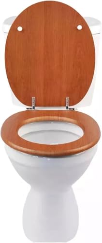 18 MDF Toilet Seat Universal Adjustable Fit Most Toilets Oval Seat┃Bathroom Standard Wooden MDF Toilet Seat | WC SEAT +Fittings┃Quick Release - Tongue & Brown Groove Wooden