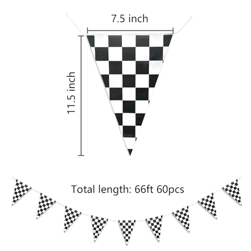 Image of Piokio 60 Pcs Double Sided Plastic Checkered Flag Banner, Racing Birthday Decorations, for Nascar Cars Party Supplies