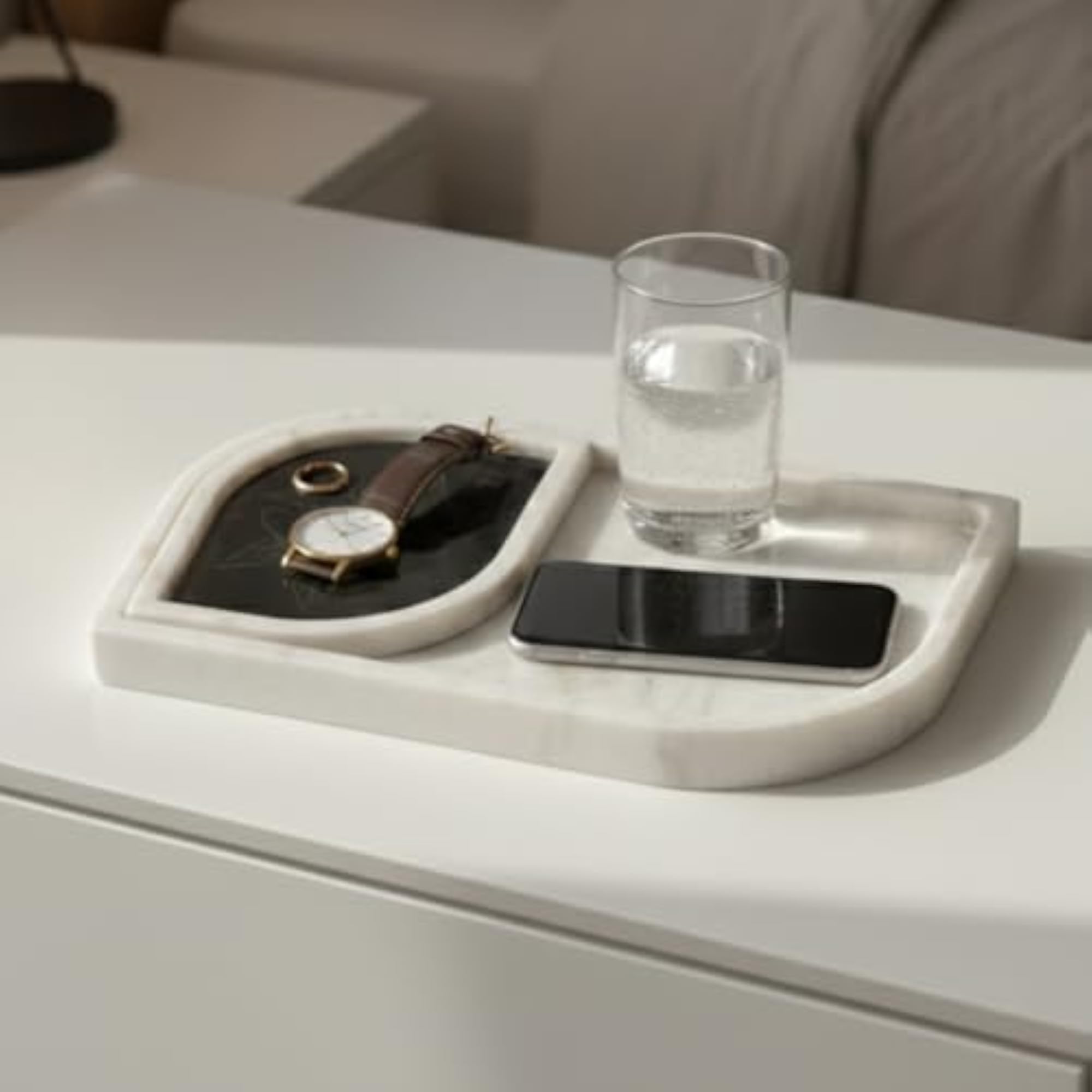 Banswara White Marble Leaf Shape Decorative Tray