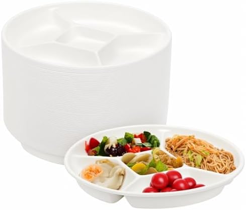 ZILAMGOO 50 Pack 5 Compartment Disposable Paper Plates, Eco-Frien...