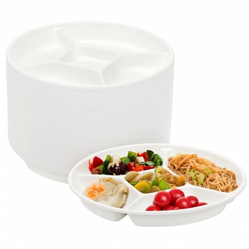ZILAMGOO 50 Pack 5 Compartment Disposable Paper Plates, Eco-Frien...