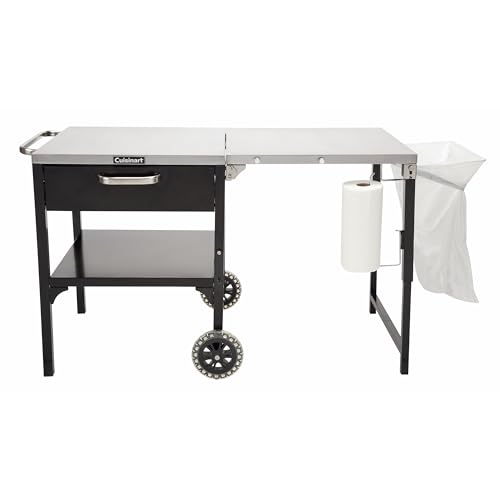 Cuisinart Prep ‘n Cook Outdoor Table and Grill Stand, Stainless Steel Folding Table with Wheels, 48” x 24” Prep Station for Home BBQ, Tailgates, Cookouts