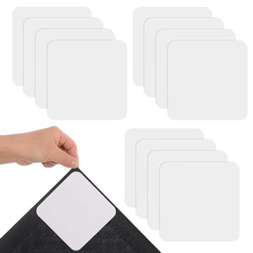Antirutschmatte für Teppich, 12 Stück Teppich Antirutschunterlage 10x10cm, Weiße Antirutsch Pads mit Hafttechnologie, Waschbar und Wiederverwendbar