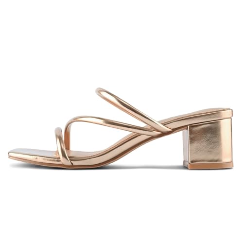 Image of Shoe'N Tale Strappy Heels For Women Low Chunky Block Heel Heeled Sandals Square Open Toe Slip On Slides Mules