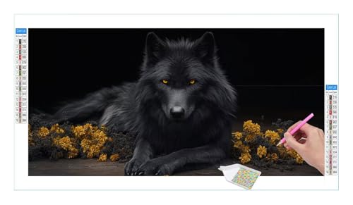 Broderie diamant loup noir 5D DIY 60x30cm pour décoration murale de chambre