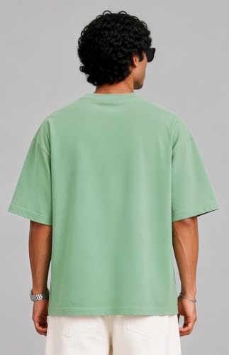 Image of PeaceOut Oversized T Shirt for Men | 240 GSM Heavyweight Cotton T Shirt | Drop Shoulder Oversized Tshirt for Men | Baggy Loose Fit Streetwear Round Neck Half Sleeve Casual Wear