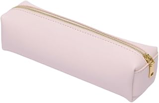 Pencil Case Small Zipper Pen Pouch for School Office Art Supplies Stationery Organizer Bag for Pens Markers（Pink/Faux Leather）