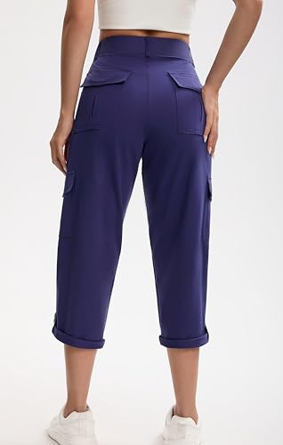 Oalka Women's Cargo Capri Pants Relaxed Fit Knit Waist Cropped Pant Casual Hiking Capris2