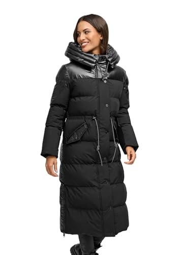 Navahoo Damen Wintermantel (XS-3XL) - mit Kapuze, gesteppt, matt-glänzender Look - N120 - Schwarz Größe L - Gr.L