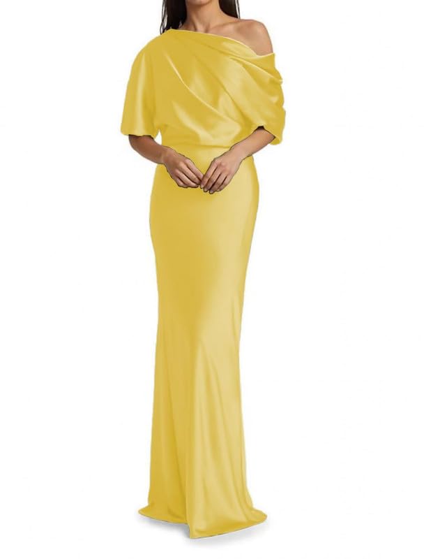 Image of Mermaid Satin Mother of The Bride Dresses for Women Ruched One Shoulder Formal Evening Gowns