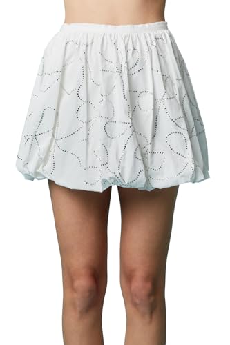 Hey Sweetie Women's Bubble Hem Mini Skirt – Cotton Poplin Skirt with Sparkling Rhinestone Detail