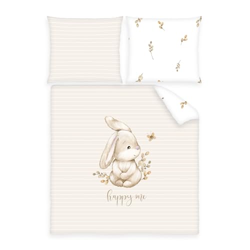 Herding babybest Wiegenbettwäsche, Häschen, Kopfkissenbezug 35 x 40 cm, Bettbezug 80 x 80 cm, 100% Baumwolle, Beige
