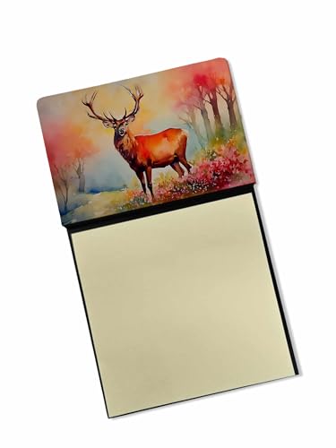 Caroline's Treasures Deer Stag Sticky Note Holder Refillable Dispenser Self-Sticky Note Pads, Memo Pads Blank Desk Accessories