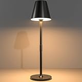 Timjorman Modern LED Cordless Table Lamp, 4000mAh Rechargeable Battery, 3 Level Brightness Night Light, Metal Shell, Minimalist Design, for Couples Dinner/Coffee Table/Restaurant/Bedroom, Black