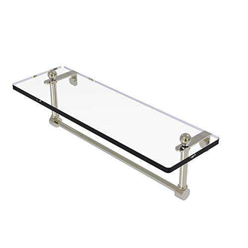 Best Seller Allied Brass PR-1/16TB 16 Inch Vanity Integrated Towel Bar Glass Shelf, Polished Nickel