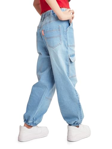 Image of olele Girls Super Jeans Collection for 4-14 Yrs | Stretchable Cotton Denim Trousers | Blue Jeans for Kids | Baggy Denim Pants | Cargo Pants for Girls