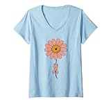 donna pink ribbon sunflower breast cancer awareness donne, ragazze maglietta con collo a v
