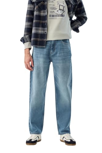 Image of SNITCH Men Jeans for Street Wear | Baggy Fit Washed Pattern Wide-Leg Style | 100% Cotton Non-Stretchable Denim Weave for Ultimate Comfort & Casual Outings