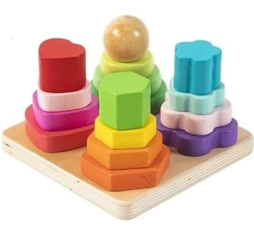 Image of SHINETOY ENTERTAIN KIDS Montessori Geometric Stacker Column Building Blocks for Preschool Toddlers 1-3 Children 4 Post Square|Baby | Toys for Baby | Developmental Toys, 16 Pcs