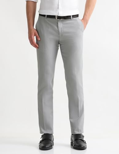 Image of Arrow Textured Tapered Fit Formal Trousers for Men - Full Length Formal Pants for Men Office Wear