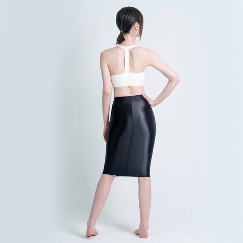 Satin Glossy Skirt Elastic Smooth Tight Skirt Oil Shiny Smooth One Step Skirt Elastic Silk Slim Knee Length Mid Skirt4
