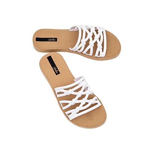 Xirella Antonia Woman Wide Flat And Comfort Sandals, Absorbs Impact, Rest Sandals Women Ideal For All Occasions, Open Toe Dressy, Flexible Flat Sandals For Summer & Spring, Slip On Design, 100% Synthetic (White, Us_Footwear_Size_System, Adult, Women, Numeric_Range, Medium, Numeric_5, Numeric_6) #TOP2