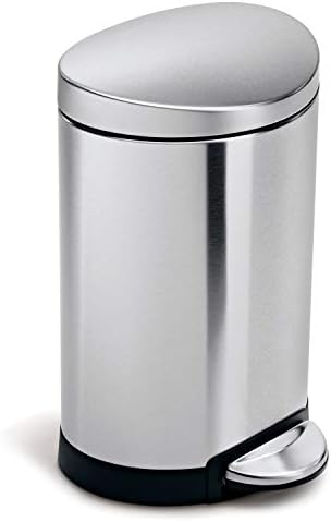 simplehuman 6 Liter / 1.6 Gallon Semi-Round Bathroom Step Trash Can, Brushed Stainless Steel