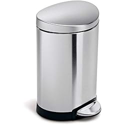 simplehuman 6 Liter / 1.6 Gallon Semi-Round Bathroom Step Trash Can, Brushed Stainless Steel