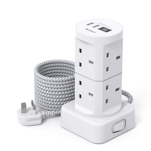 Tower Extension Lead with USB Slots 8 Way Multi Plug Extension Tower &4USB