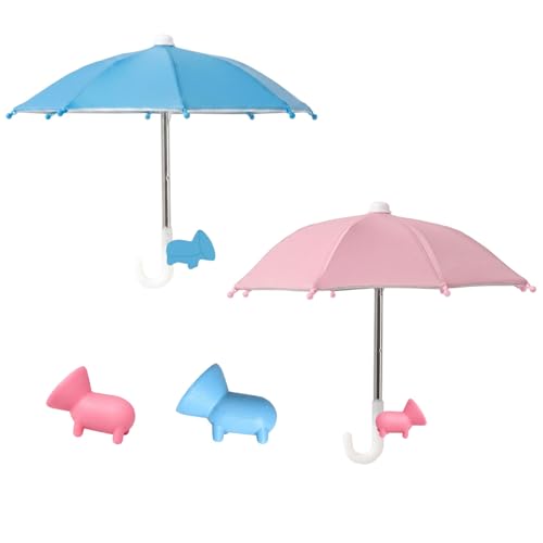 KSVFTB Phone Umbrella 2-Piece Set with Piglet Suction Cups for Outdoor Photography Cycling Navigation Beach Activities Blue and Pink Phone Sun Shade for Smartphones