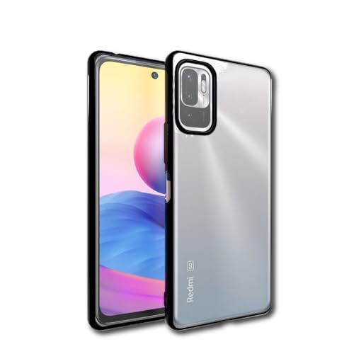 Redmi Note 10 JE XI G02 (au) 用 ケース クリア 全面保護 カバー サイドメッキ加工 TPU クリア 薄型 耐衝撃 衝撃吸収 ケース カバー 保護ケース ストラップホール付き 落下防止 擦り傷防止 レンズ保護 (ブラック) 互換