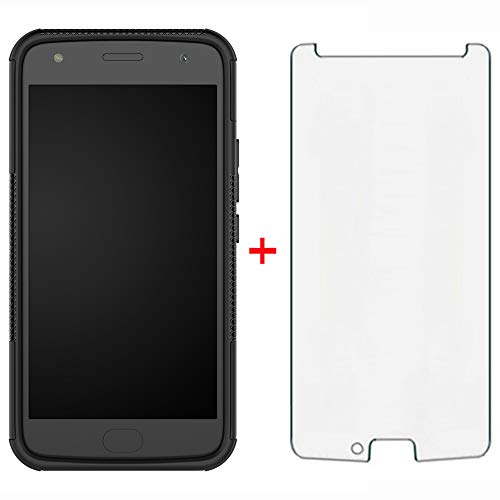 Phone Case For Motorola Moto X4 With Tempered Glass Screen Protector Cover And Stand Kickstand Hard Rugged Hybrid Cell Accessories Motox4 X 4Th Generation 4X 4 Gen Android One Xt1900-1 Cases Men Black #TOP1