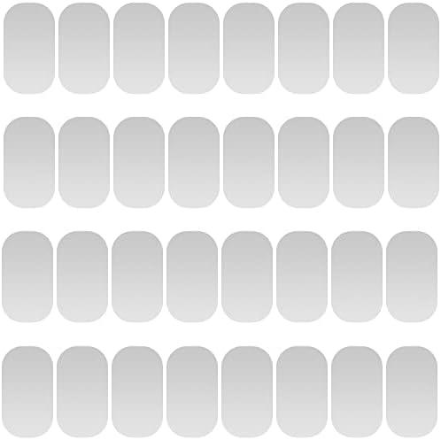 Mini Metal Plates for Magnetic Mount, Wall, Phone Holder, Case, Magnet, Crafts, DIY. Kit of 32 Silver Small 0.4" x 0.8" Iron Discs with 3M Adhesive Backing. Steel Replacement Sticker Set 32 Pack