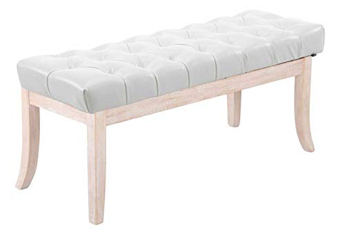CLP Taburete Pie De Cama Ramses En Simil Cuero | Banqueta Altura De Asiento: 46 cm | Banco De Entrada con Base En Madera Blanca Antigua I Color: Blanco, 100 cm