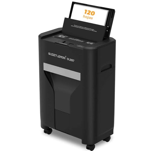 QUIETLEMON 120 Hojas trituradora de Papel con alimentación automática, 60 min de Funcionamiento Continuo, P-4, Destructora Documentos Eléctrica Papelera 17L Oficina Casa Industrial Hogar