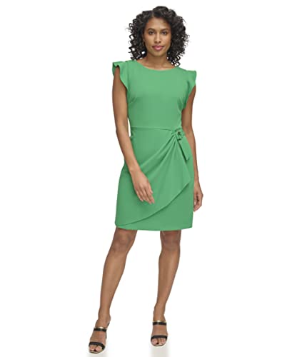 Image of DKNY Women's Flutter Sleeve Faux Wrap Dress with Hardware
