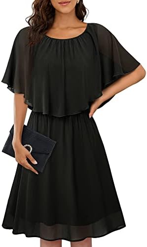 Bodhi talk Women's Cloak Sleeve Tank Dress Casual Wedding Guest Dresses with Chiffon Overlay Formal Party Dress Black X-Large