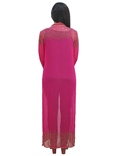 Image of Matelco Women Georgette Floor Length Hand Embroidered Embellished Longline Front Open Shrug Dress