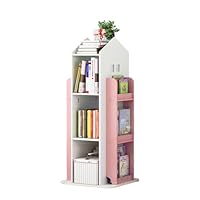 Neo House Shaped 360° Rotating Kids' Children's Freestanding Bookshelf Bookcase 10 Shelf Shelve Space\u2011Saving Design (Pink)