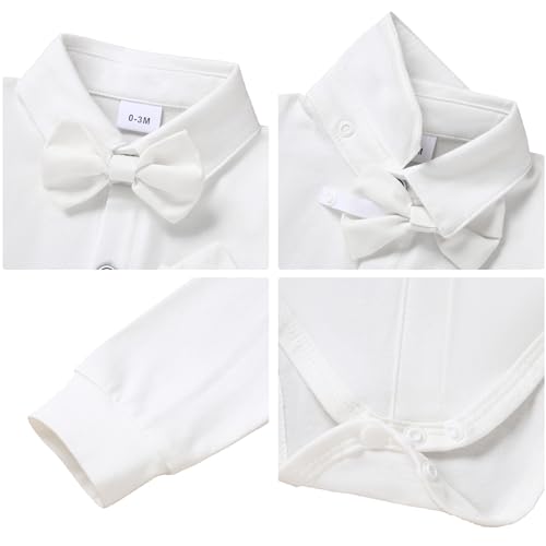 Image of nilikastta Baby Boy Wedding Outfits Infant Baby Boy Clothes Suit Dress Shirts /Suspender Pants /Bowtie /Beret Hat 0-18M